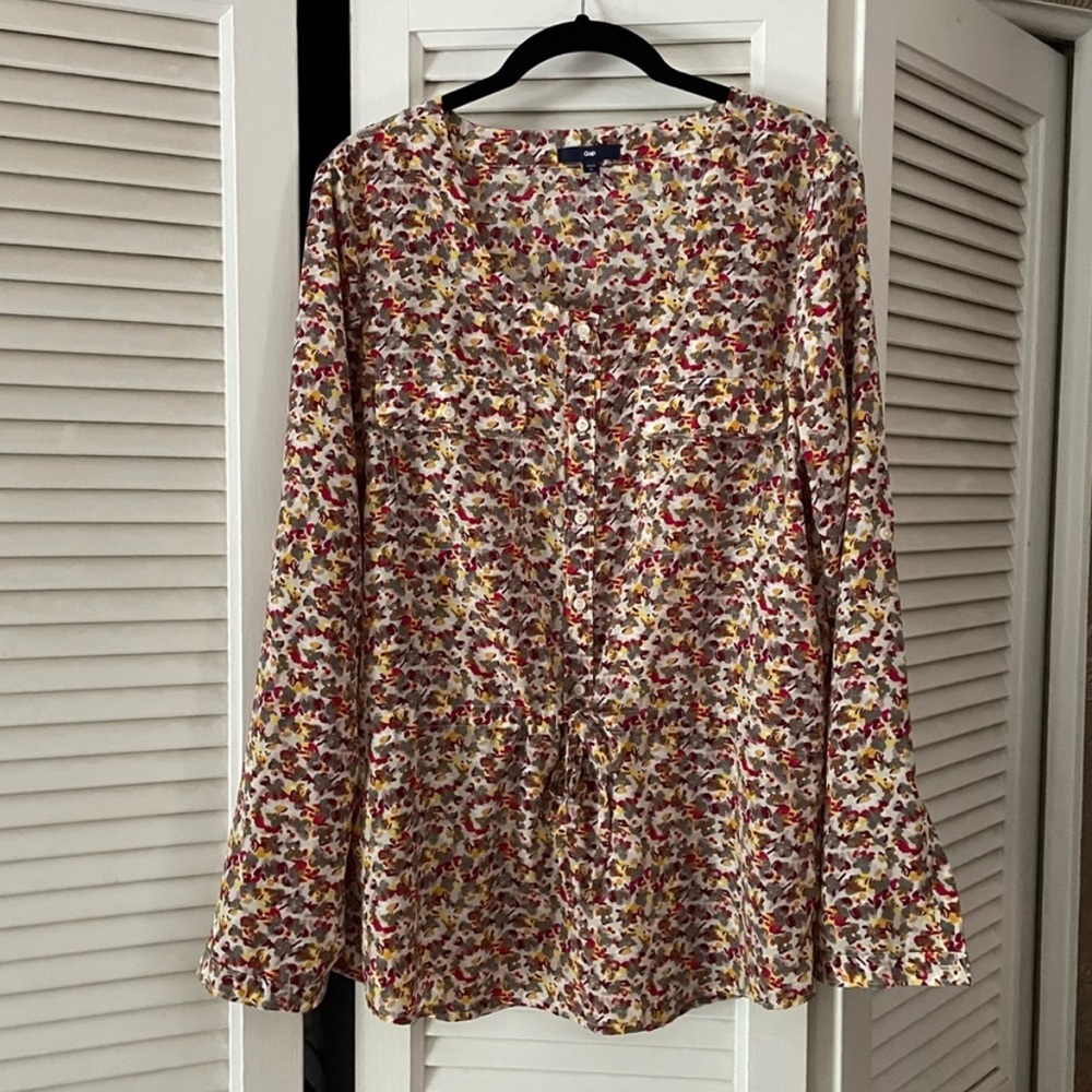 GAP Brown and Cream Tie Front Blouse